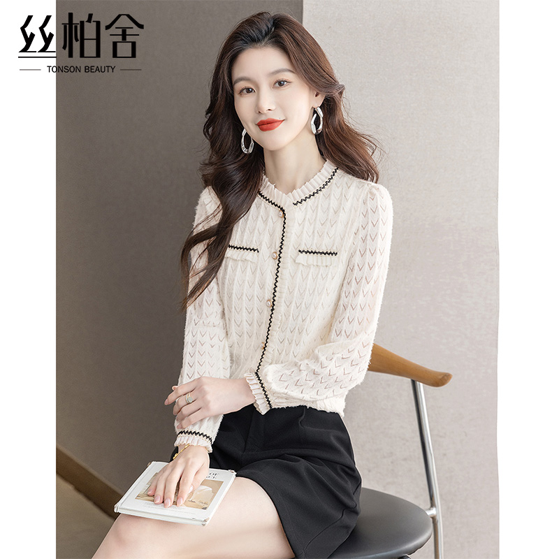 丝柏舍长袖衬衫2025春装新款女装气质正肩修身通勤优雅短款上衣