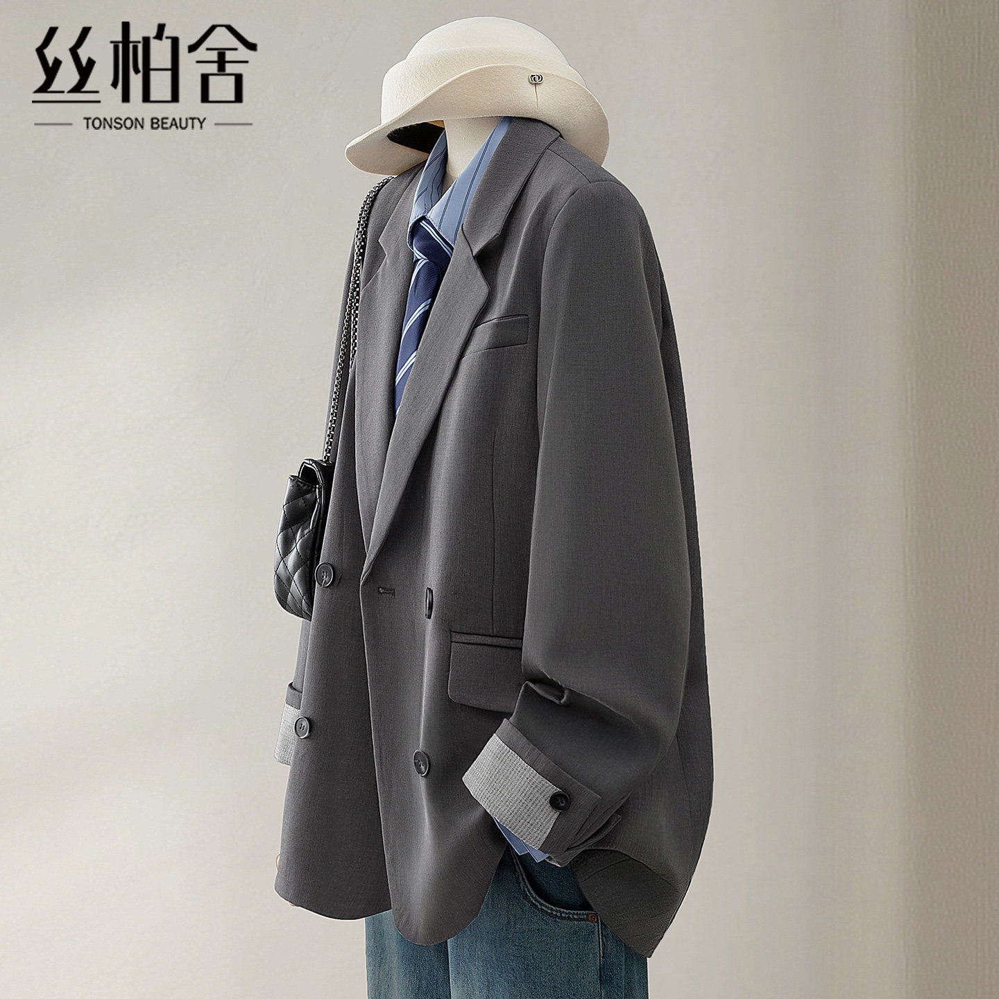 丝柏舍双排扣西装领外套图片