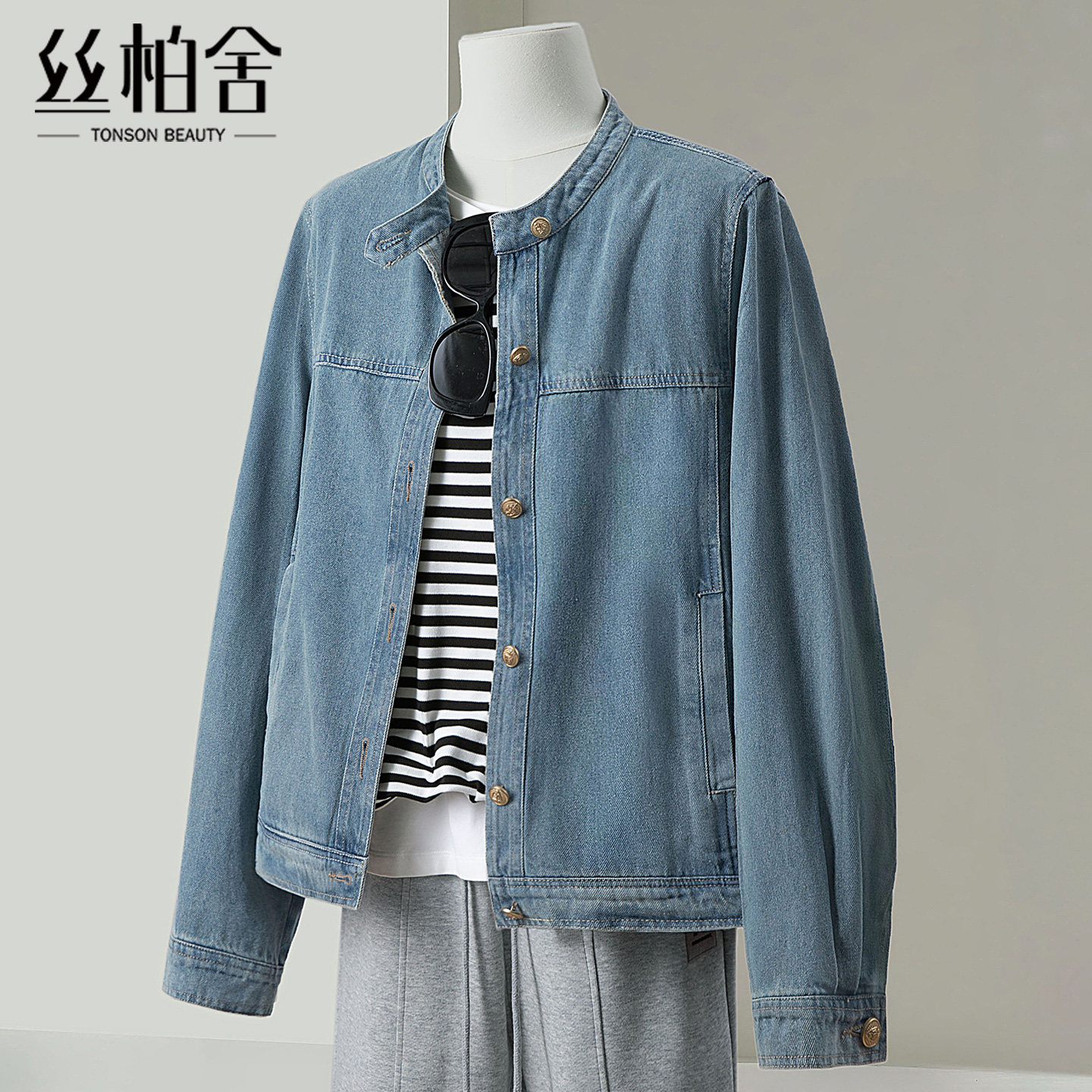 丝柏舍宽松款长袖水洗牛仔外套图片