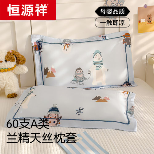 恒源祥60S天丝儿童枕头套40x60夏季冰丝宝宝专用枕套30x50枕芯套
