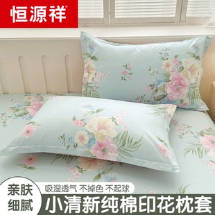 单只家用枕头套48x74cm全棉枕芯内胆 恒源祥纯棉小清新枕套一对装
