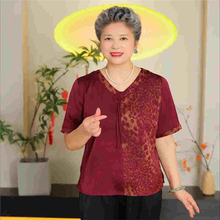 抖夫人精品妈妈装宽松V领宽松型中老年女装夏休闲圆领红色T恤套装