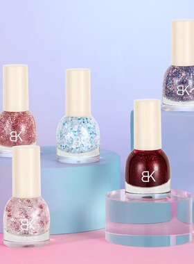 BK时尚经典甲油免烤不可剥油性自然干美甲酒红亮片珠光显白指甲油