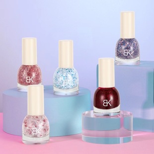 BK时尚经典甲油免烤不可剥油性自然干美甲酒红亮片珠光显白指甲油