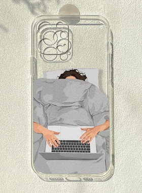 慵懒睡觉打工人适用iPhone15promax手机壳苹果14plus抽象13/12pro卡通iqoo11创意reno10一加9r荣耀80透明s17e