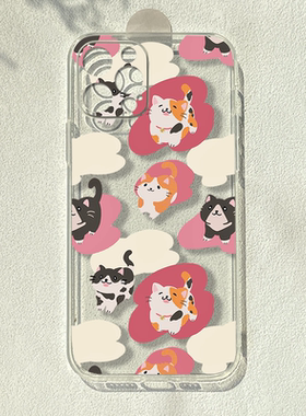 卡通涂鸦猫咪适用苹果15promax/14华为mate60小米12OPPOreno10荣耀90/80se可爱vivos17e一加10pro透明x手机壳