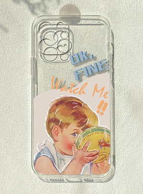 油画干饭男孩适用苹果15/16promax华为mate60/p70小米12x荣耀70vivox80透明手机壳