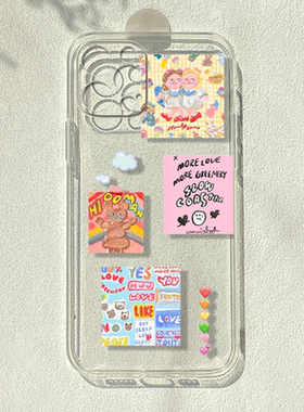 ins卡通插画适用苹果15/14pro华为p60小米11vivox80一加9r透明手机壳