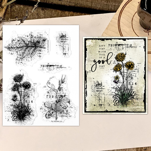 复古秋季花朵树叶透明印章DIY相册日记手账装饰工具