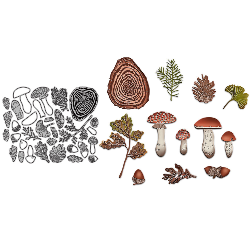 蘑菇树木叶子花植物diy金属压花切割刀模碳钢剪纸模板cutting die