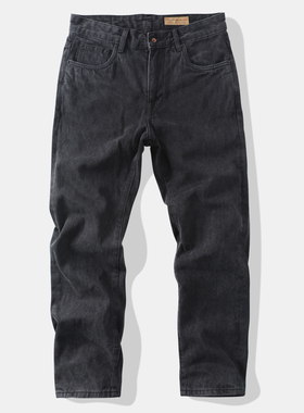 美式重磅咔叽复古砂洗牛仔裤纯棉直筒宽松休闲男式黑色赤耳工装裤