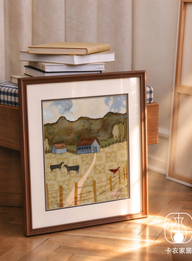 卡农 中古风轻法式客厅装饰画实木相框挂画样品房四联画 山野拾光