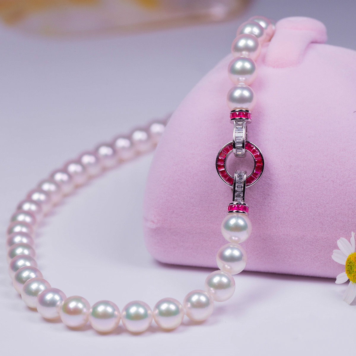 项链妈妈款红宝石极光海水珍珠