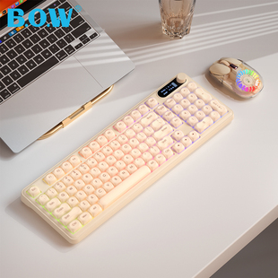 BOW 静音电脑iPad高颜值女生办公专用 粉底液无线蓝牙键盘鼠标套装