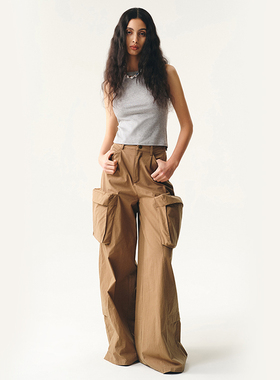 MovingMovingMoving 设计感大口袋工装裤女春装宽松休闲阔腿长裤