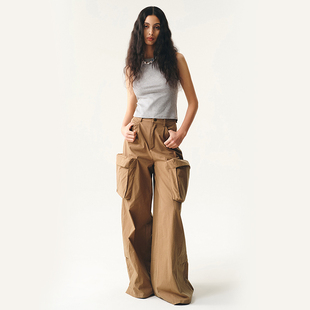 MovingMovingMoving 设计感大口袋工装裤女春装宽松休闲阔腿长裤