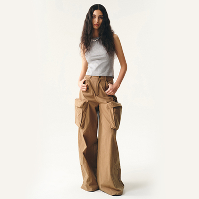 MovingMovingMoving 设计感大口袋工装裤女春装宽松休闲阔腿长裤