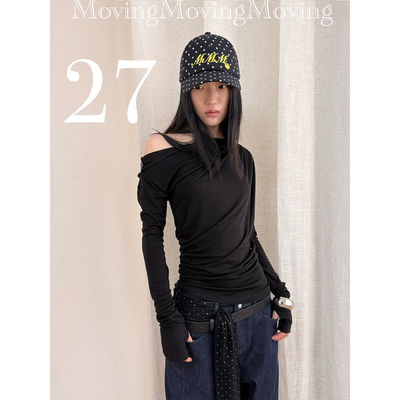 MovingMovingMoving 斜肩叠褶堆量打底T恤