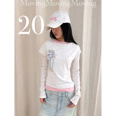 MovingMovingMoving 3/5 20:00 假三件撞色碎花打底T恤 不含胸花