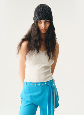 MovingMovingMoving 度假风贝壳v领针织背心上衣女