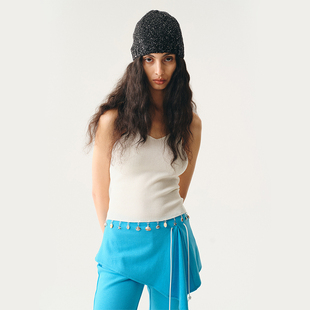 MovingMovingMoving 度假风贝壳v领针织背心上衣女