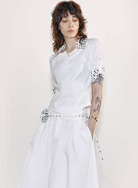 MovingMovingMoving 撞色波点亲肤不规则polo衫上衣