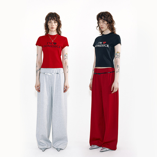 MovingMovingMoving 垂感百搭宽松卫裤含蝴蝶结腰带