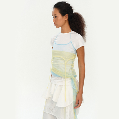 波点网纱挂脖搭配叠穿吊带背心女