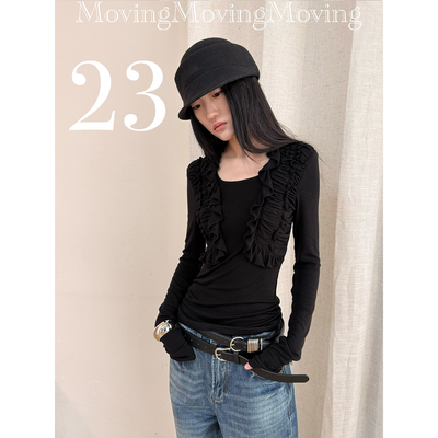 MovingMovingMoving 花边褶皱假两件打底T恤