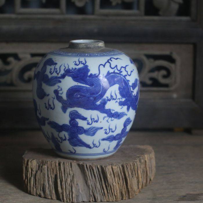 景德镇仿古瓷器 手工手绘青花龙凤纹罐子 古玩古董包老收藏品摆件