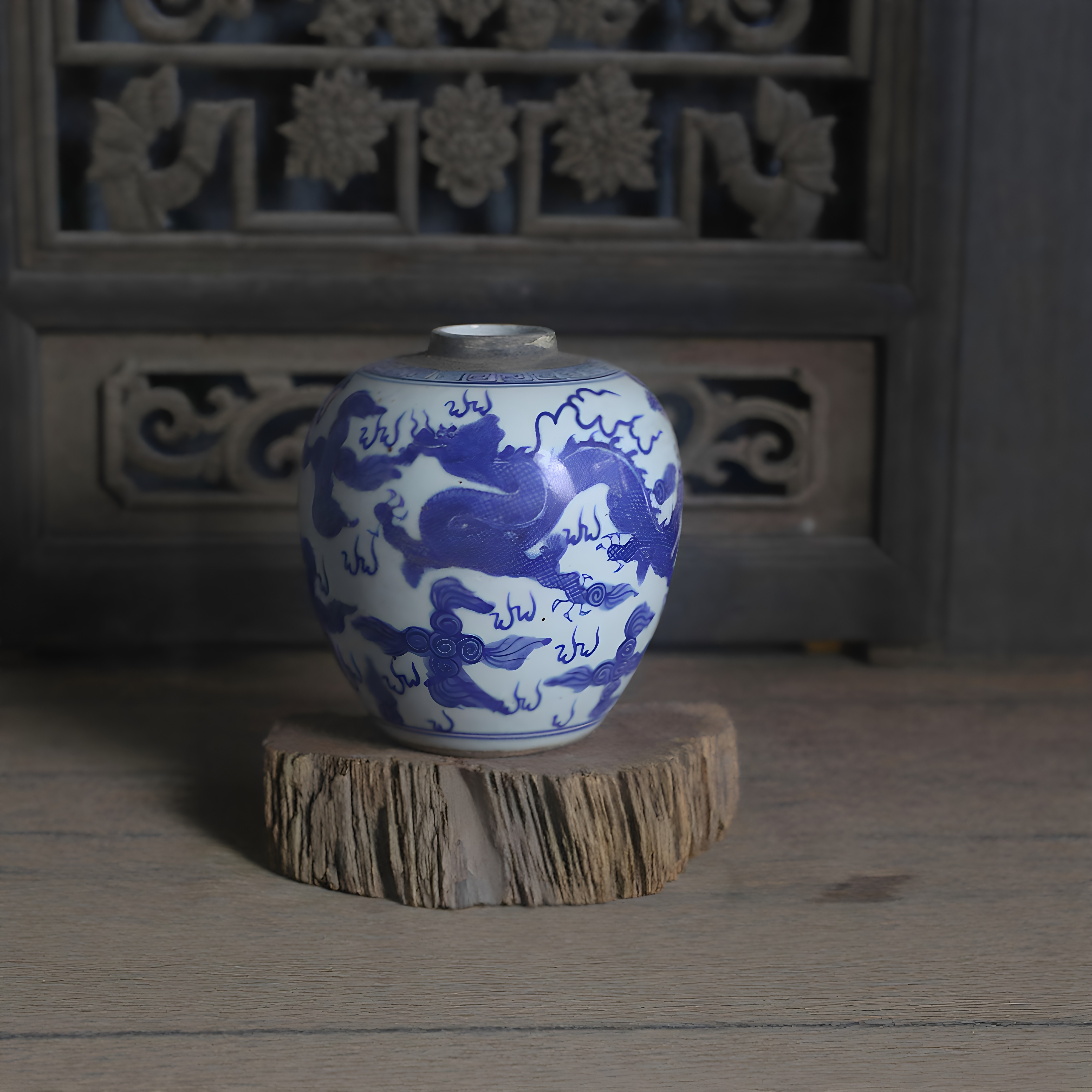 景德镇仿古瓷器 手工手绘青花龙凤纹罐子 古玩古董包老收藏品摆件
