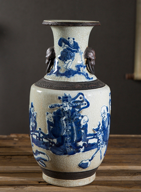 景德镇手绘花瓶古董福禄寿三星瓶