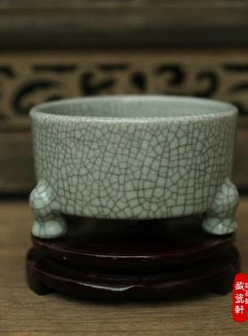 景德镇裂纹釉三足水仙花菖蒲摆件