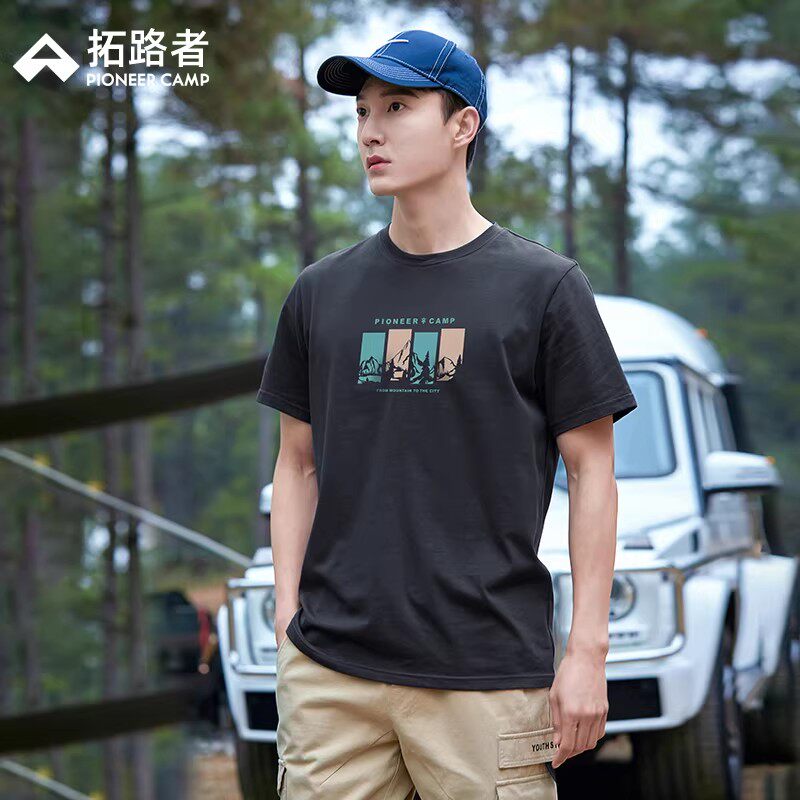 拓路者男式纯棉圆领短袖t恤时尚印花26夏季上衣精梳棉体恤半截袖