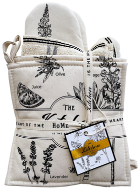 F606丨GREVY米色防烫手套 方垫 毛圈方巾六件套装