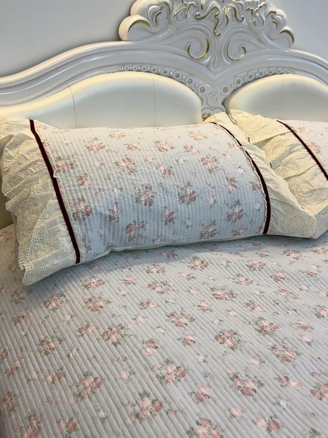 法式复古纯棉花边床盖小碎花少女公主风绗缝夹棉床盖欧式