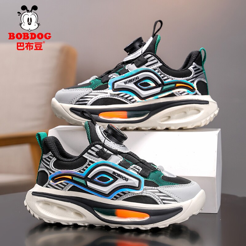 巴布豆男童鞋子春秋款防水皮面儿童运动鞋女孩轻便软底户外跑步鞋