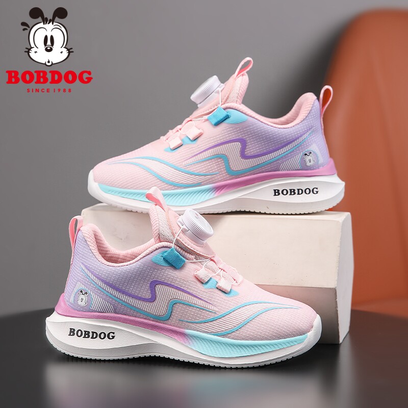 巴布豆女童运动网鞋2026春秋新款透气男孩纽扣跑步鞋中大童休闲鞋