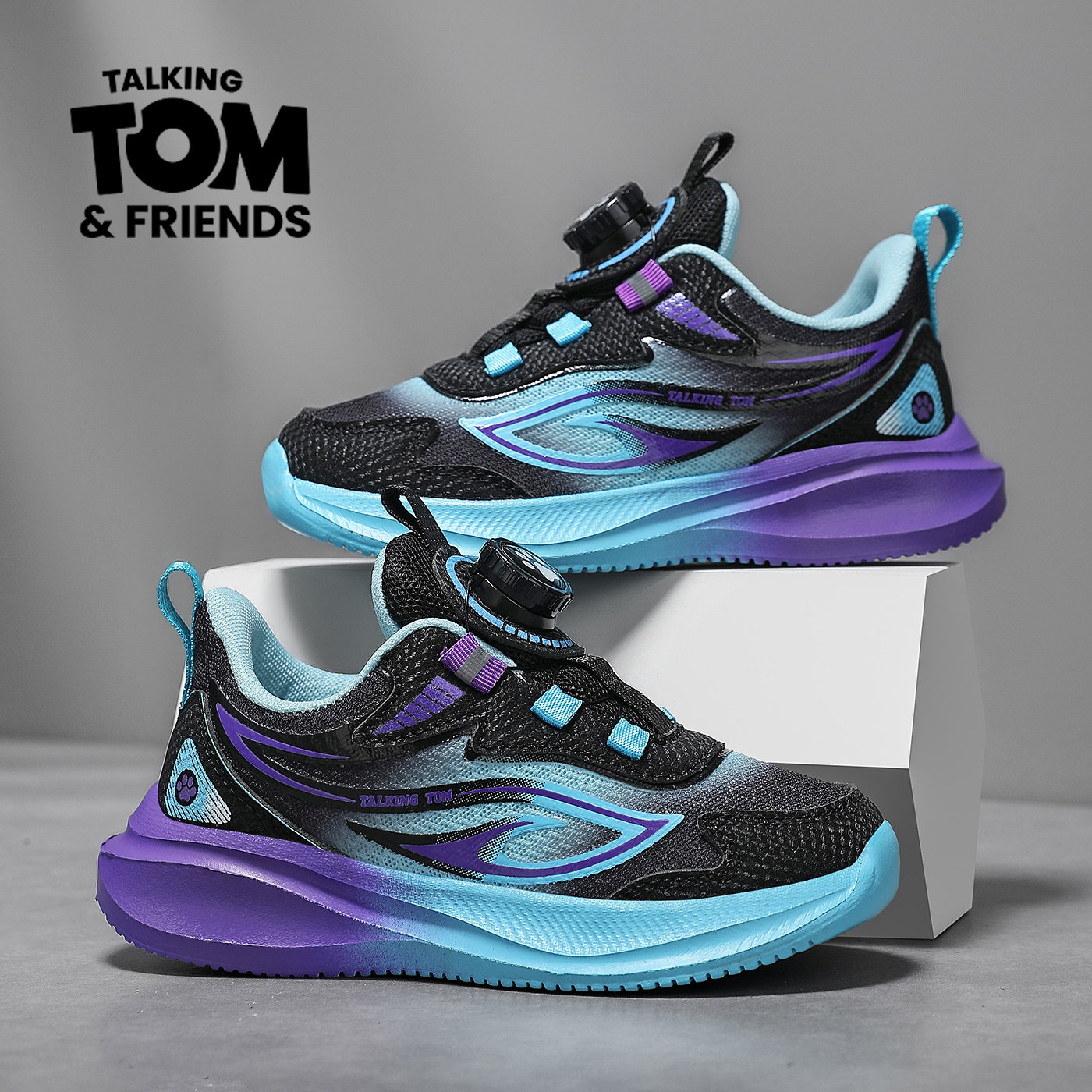 汤姆猫童鞋男童鞋子春秋款透气网面轻便软底防滑旋转扣儿童运动鞋