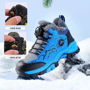 ABCkings男童棉鞋旋转扣青少年加绒加厚雪地靴男孩防水防滑户外鞋