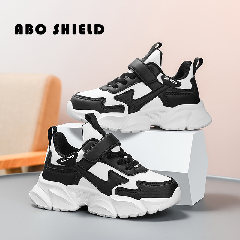 ABC SHIELD男童鞋子春秋款防水皮面儿童白色运动鞋轻便软底休闲鞋