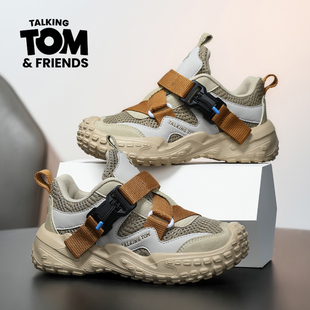 汤姆猫童鞋男童运动鞋春秋款透气网布磁吸扣中大童轻便户外老爹鞋