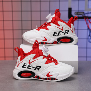 ABCkings儿童篮球鞋春秋款防水旋纽扣青少年软底耐磨男孩运动鞋潮