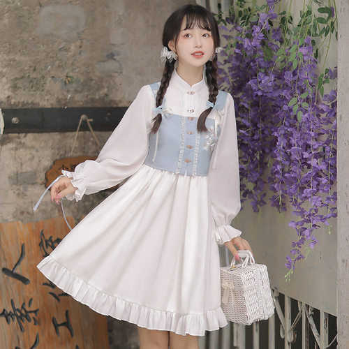 设计茉莉汉服女中新中式汉元素马甲连衣裙套装6672汉服套装仙女裙