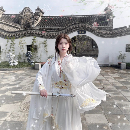 汉服2026春秋男女交领白色绣花大袖衫飘逸仙侠古装o服套装