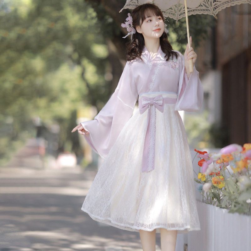 朝暮汉服女汉元素中交领连衣裙日常春秋款8315汉服套装2026年春季