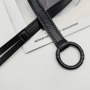 新款 2025手工编圆圈扣双皮条车压人字线腰带细皮条绑系法腰绳收腰