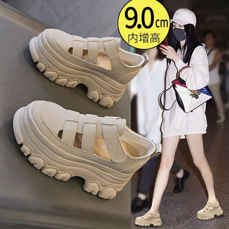 包头凉鞋女款夏季2026新款外穿超火休闲厚底内增高猪笼玛丽珍女鞋