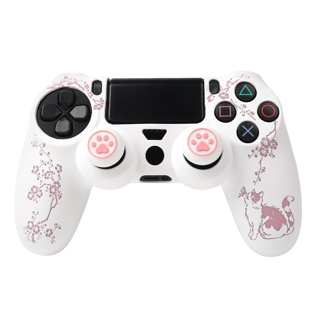 适用原装PS4 PS5手柄硅胶保护套树下猫摇杆帽套装送猫爪帽