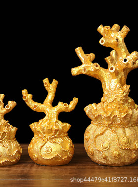 黄水晶摇钱树摆件底座半成品大中小号钱袋招财树发财树工厂